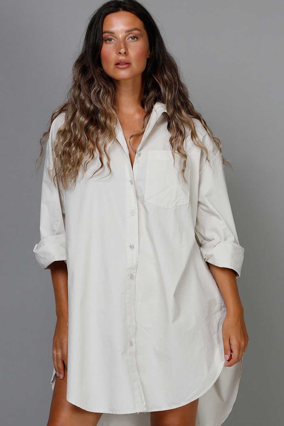 BOYFRIEND LONG SHIRT - BEIGE - Dudushop