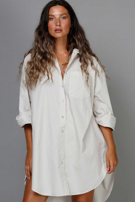 BOYFRIEND LONG SHIRT - BEIGE - Dudushop