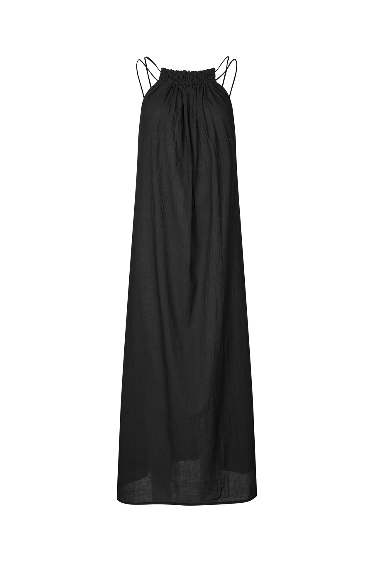 Lolly's Laundry EmmelineLL Maxi Dress in Washed Black met ruffle elastiek en dubbele spaghetti bandjes